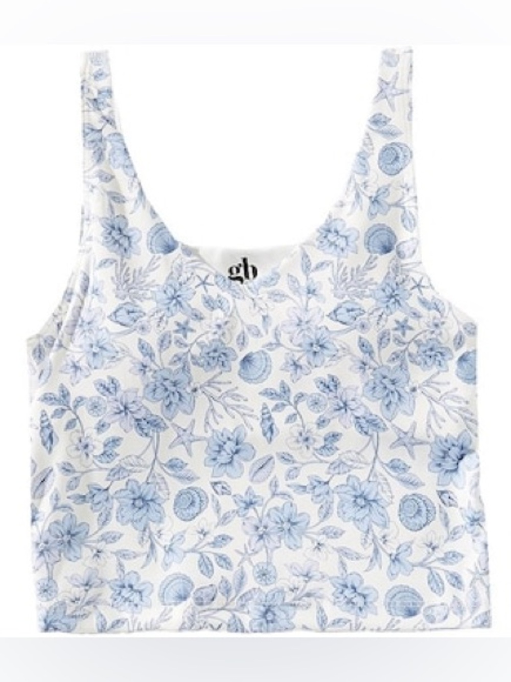 GB girls White Seashells in Bloom Active Tank Top Blue Floral & Seashell Print